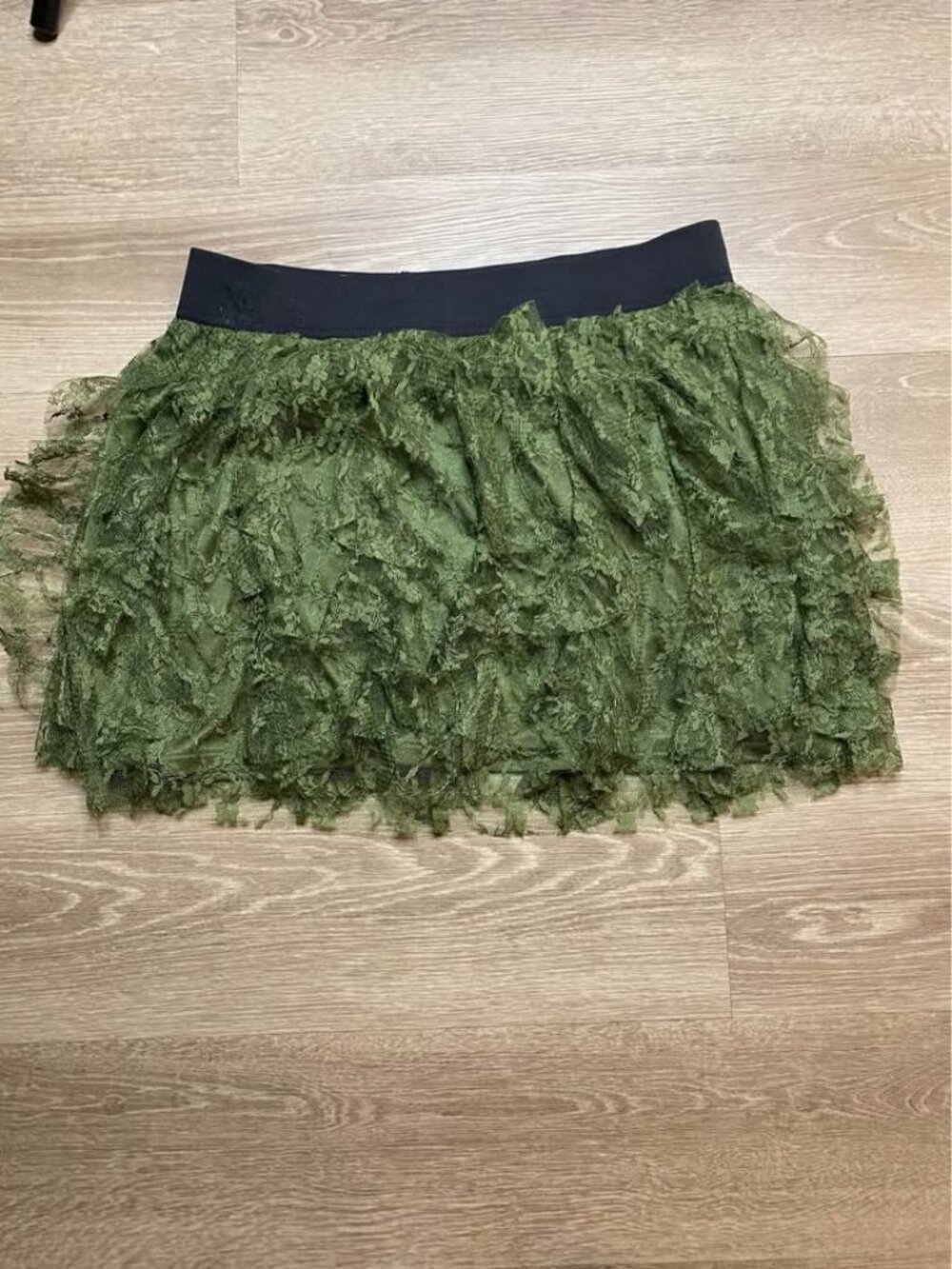 Express Olive Green Lace Ruffle Mini Skirt Size Medium | Forest Fairy Y2K Grunge